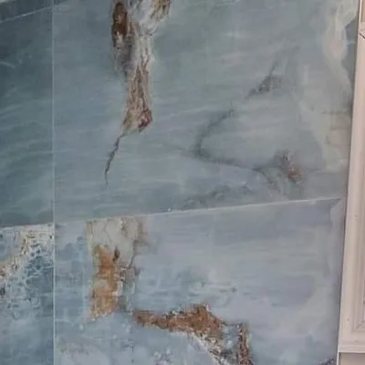 Blue marble-look porcelain tile sample